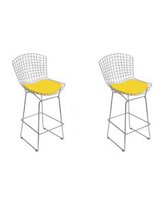 Kit 2 Banquetas Bertoia Cromada D80 Com Assento Sintético Amarelo