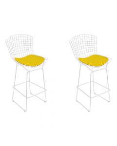 Kit 2 Banquetas Bertoia Branca D60 Com Assento Amarelo