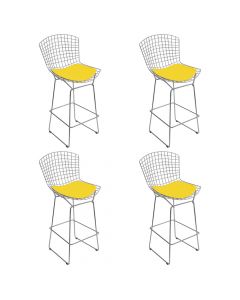 Kit 4 Banquetas Bertoia Cromada D70 Com Assento Sintético Amarelo