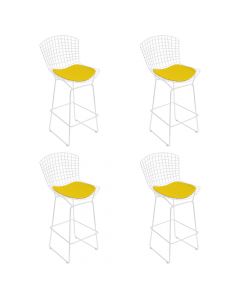 Kit 4 Banquetas Bertoia Branca D60 Com Assento Amarelo