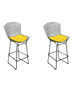 Kit 2 Banquetas Bertoia Preta D70 Com Assento Amarelo