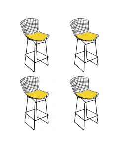 Kit 4 Banquetas Bertoia Preta D70 Com Assento Amarelo