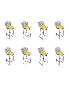 Kit 8 Banquetas Bertoia Preta D70 Com Assento Amarelo