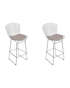 Kit 2 Banquetas Bertoia Cromada D70 Com Assento Sintético Bege