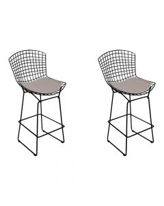 Kit 2 Banquetas Bertoia Preta D70 Com Assento Bege