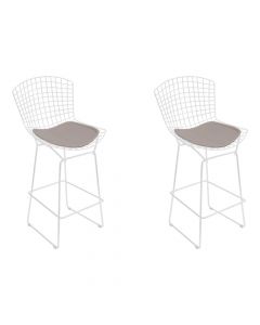 Kit 2 Banquetas Bertoia Branca D60 Com Assento Bege