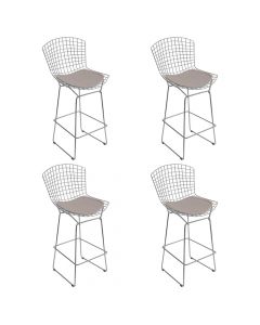 Kit 4 Banquetas Bertoia Cromada D70 Com Assento Sintético Bege