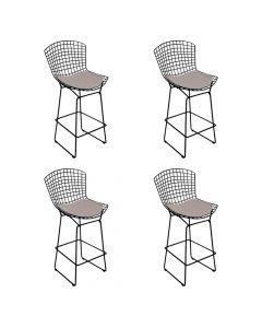 Kit 4 Banquetas Bertoia Preta D80 Com Assento Bege