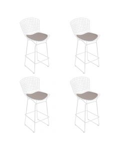 Kit 4 Banquetas Bertoia Branca D60 Com Assento Bege