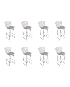 Kit 8 Banquetas Bertoia Cromada D70 Com Assento Sintético Bege