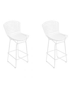 Kit 2 Banquetas Bertoia Branca D70 Com Assento Branco