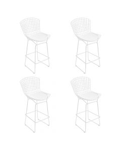 Kit 4 Banquetas Bertoia Branca D70 Com Assento Branco