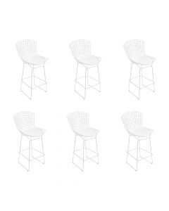 Kit 6 Banquetas Bertoia Branca D70 Com Assento Branco