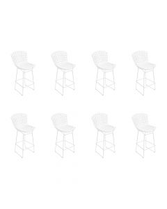 Kit 8 Banquetas Bertoia Branca D70 Com Assento Branco