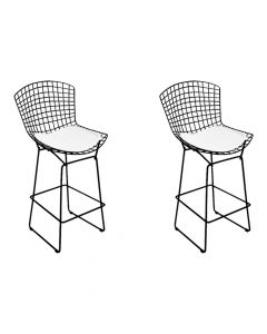 Kit 2 Banquetas Bertoia Preta D60 Com Assento Branco