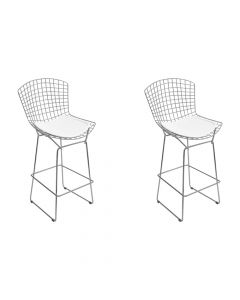 Kit 2 Banquetas Bertoia Cromada D70 Com Assento Sintético Branco