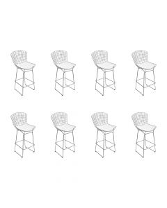 Kit 8 Banquetas Bertoia Cromada D70 Com Assento Sintético Branco