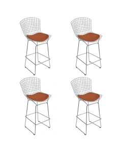 Kit 4 Banquetas Bertoia Cromada D70 Com Assento Sintético Cobre