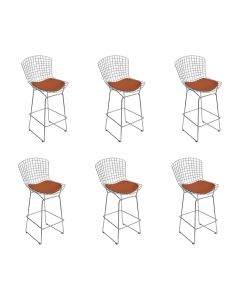 Kit 6 Banquetas Bertoia Cromada D70 Com Assento Sintético Cobre