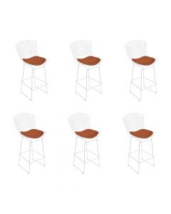 Kit 6 Banquetas Bertoia Branca D70 Com Assento Cobre