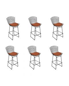 Kit 6 Banquetas Bertoia Preta D60 Com Assento Cobre