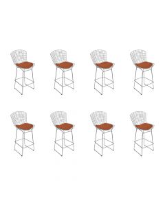 Kit 8 Banquetas Bertoia Cromada D70 Com Assento Sintético Cobre