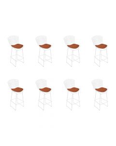 Kit 8 Banquetas Bertoia Branca D70 Com Assento Cobre