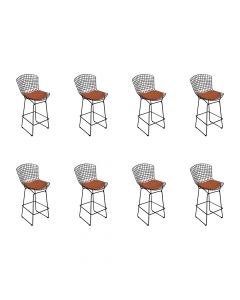 Kit 8 Banquetas Bertoia Preta D60 Com Assento Cobre