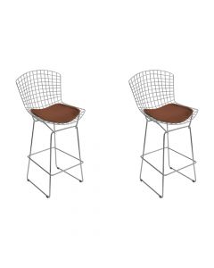 Kit 2 Banquetas Bertoia Cromada D70 Com Assento Sintético Marrom