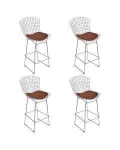 Kit 4 Banquetas Bertoia Cromada D70 Com Assento Sintético Marrom