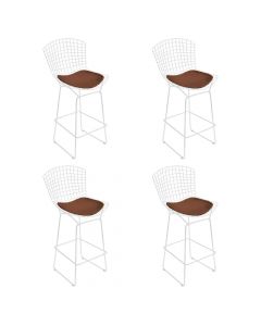 Kit 4 Banquetas Bertoia Branca D60 Com Assento Marrom