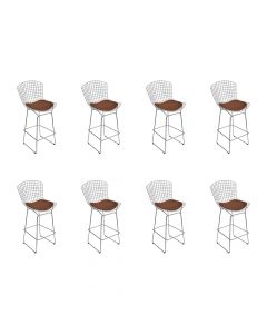 Kit 8 Banquetas Bertoia Cromada D70 Com Assento Sintético Marrom