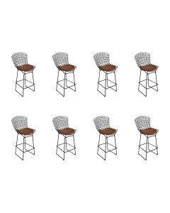 Kit 8 Banquetas Bertoia Preta D60 Com Assento Marrom