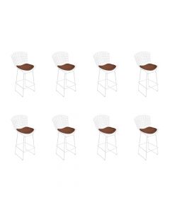 Kit 8 Banquetas Bertoia Branca D60 Com Assento Marrom