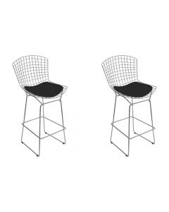 Kit 2 Banquetas Bertoia Cromada D70 Com Assento Sintético Preto