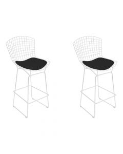 Kit 2 Banquetas Bertoia Branca D70 Com Assento Preto