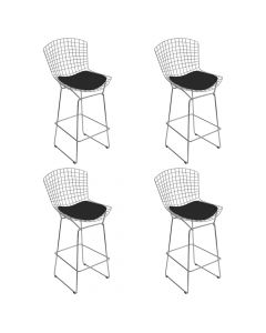 Kit 4 Banquetas Bertoia Cromada D70 Com Assento Sintético Preto