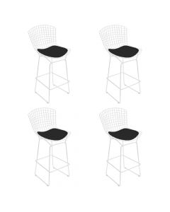 Kit 4 Banquetas Bertoia Branca D70 Com Assento Preto