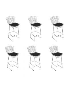 Kit 6 Banquetas Bertoia Cromada D70 Com Assento Sintético Preto