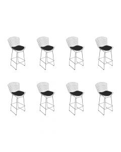 Kit 8 Banquetas Bertoia Cromada D70 Com Assento Sintético Preto