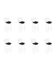 Kit 8 Banquetas Bertoia Branca D70 Com Assento Preto