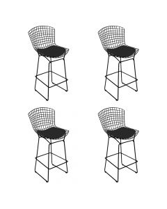 Kit 4 Banquetas Bertoia Preta D70 Com Assento Preto