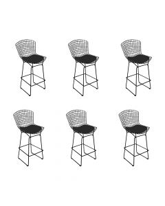 Kit 6 Banquetas Bertoia Preta D70 Com Assento Preto