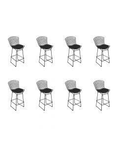 Kit 8 Banquetas Bertoia Preta D70 Com Assento Preto