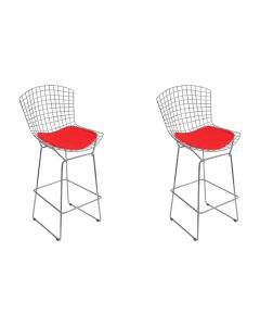 Kit 2 Banquetas Bertoia Cromada D70 Com Assento Sintético Vermelho