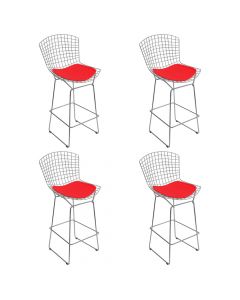 Kit 4 Banquetas Bertoia Cromada D70 Com Assento Sintético Vermelho