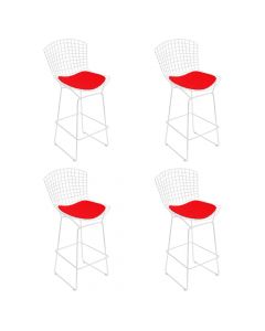 Kit 4 Banquetas Bertoia Branca D70 Com Assento Vermelho