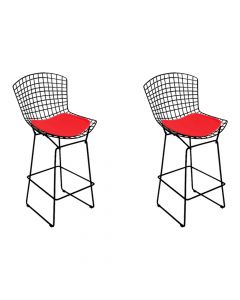 Kit 2 Banquetas Bertoia Preta D70 Com Assento Vermelho