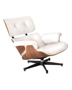 Poltrona Charles Eames Sem Puff Couro Natural Branco