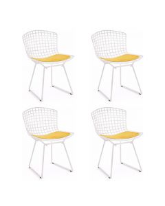 Kit 4 Cadeiras Bertoia Branca Com Assento Amarelo